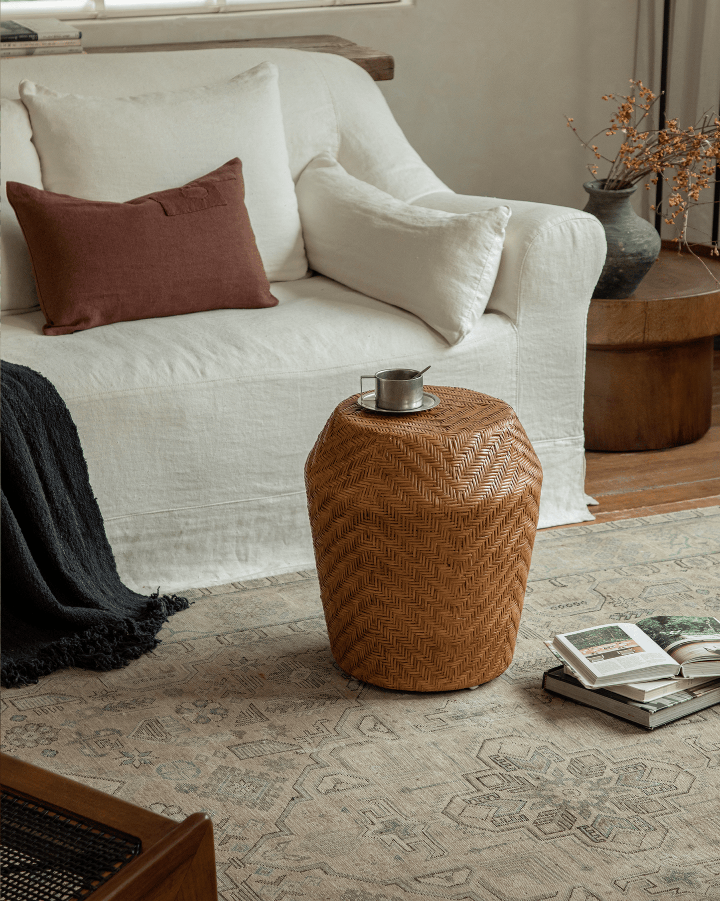 Table d'appoint en rotin Drum